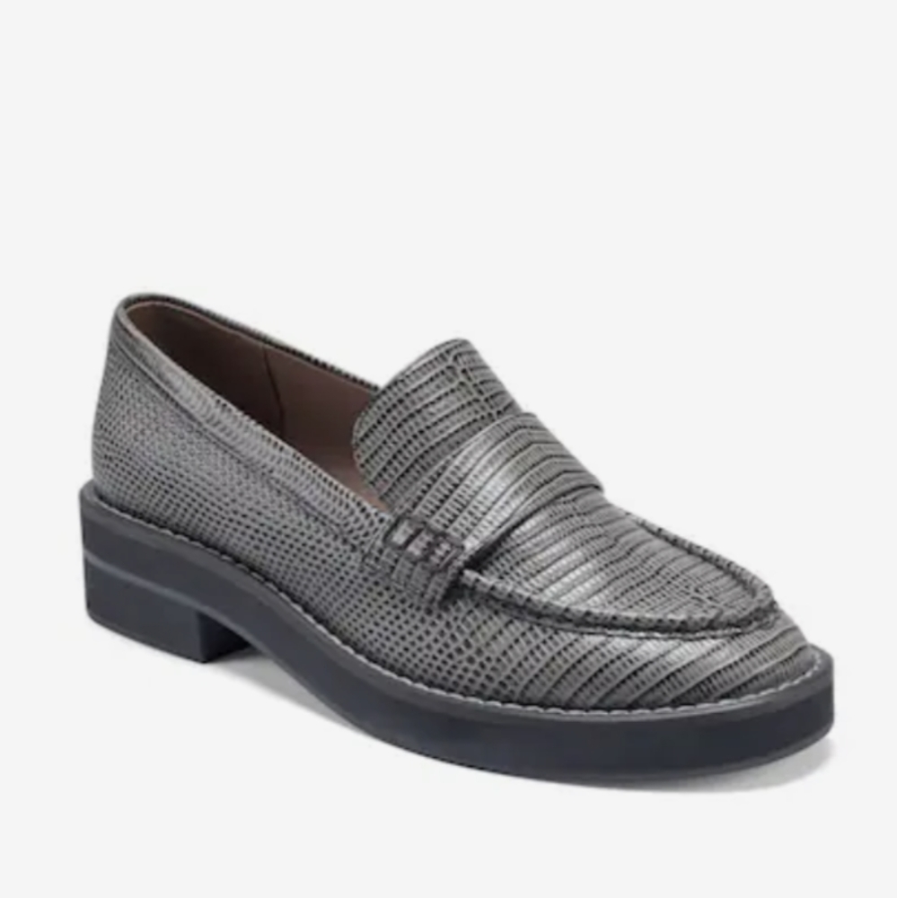 AEROSOLES Metallic Silver Textured Penny Loafers